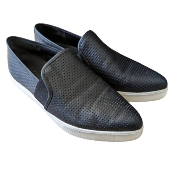 Black Vince Blair Slip On Sneakers with Perforated Leather - Picture 1 of 7